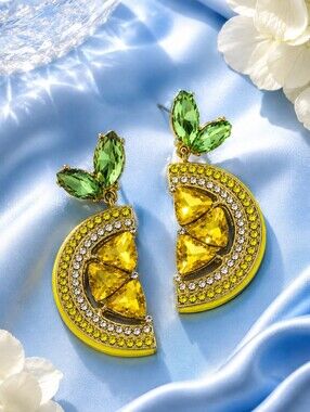 Lemon Yellow & Green Crystal Drop Earrings